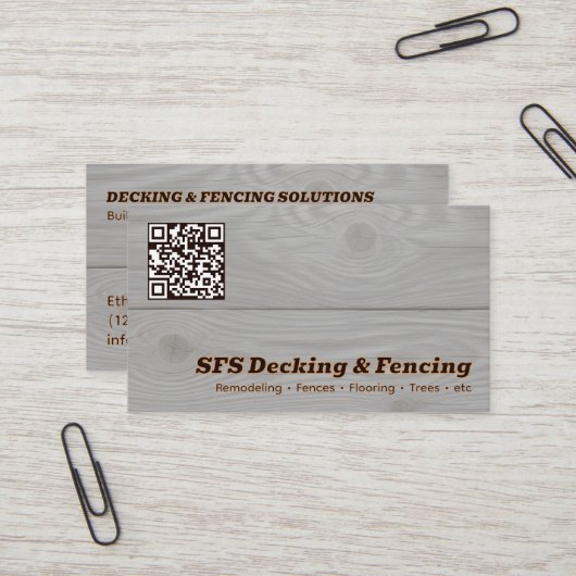 Decking & Fencing Business QR Vcard Visitekaartje (Voorkant / Achterkant in situ)