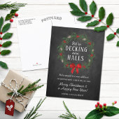 Decking New Halls | Chalkboard Holiday Moving Aankondigingskaart