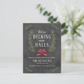 Decking New Halls | Chalkboard Holiday Moving Aankondigingskaart (Staand voorkant)
