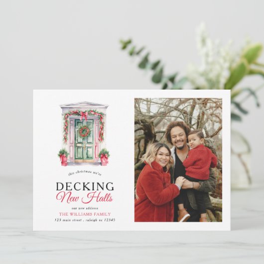 Decking New Halls Christmas Door Photo  Moving Aankondiging (Staand voorkant)