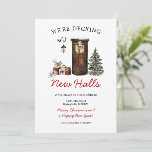 Decking New Halls Christmas New Home Announcement Kaart (Staand voorkant)