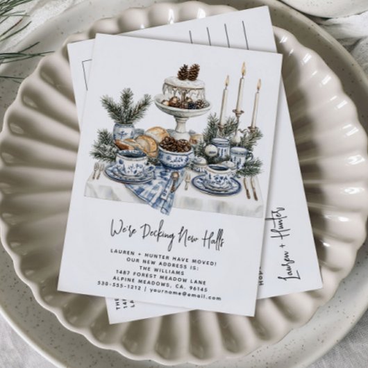 Decking New Halls Rustieke Waterverf Pine Vakantie Aankondigingskaart