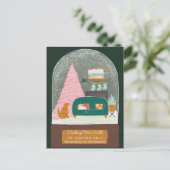 Decking New Halls Snow Wereldbol Bewegende aankond Feestdagenkaart (Staand voorkant)