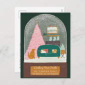 Decking New Halls Snow Wereldbol Bewegende aankond Feestdagenkaart (Voorkant / Achterkant)