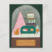 Decking New Halls Snow Wereldbol Bewegende aankond Feestdagenkaart (Voorkant)