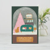 Decking New Halls Snow Wereldbol Bewegende aankond Feestdagenkaart (Staand voorkant)