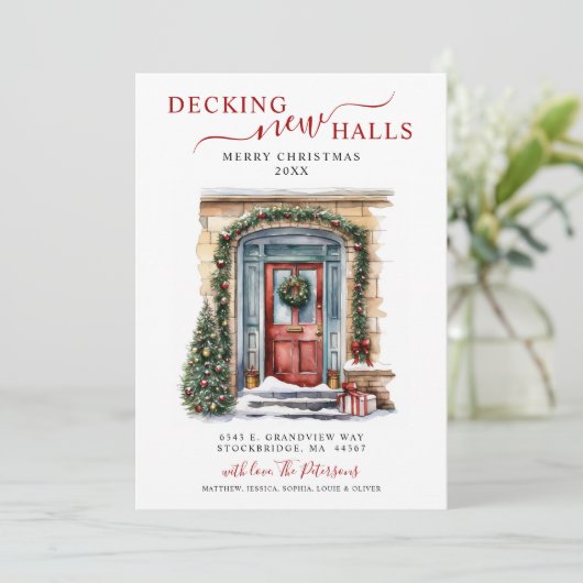 Decking Nieuwe Hallen Nieuw Huis Rode Deur Vakanti Aankondiging (Staand voorkant)