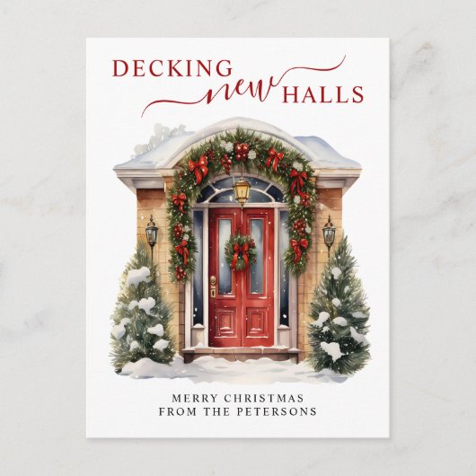 Decking Nieuwe Hallen Nieuw Huis Rode Deur Vakanti Aankondigingskaart (Voorkant)