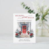 Decking Nieuwe Hallen Nieuw Huis Rode Deur Vakanti Aankondigingskaart (Staand voorkant)