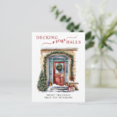 Decking Nieuwe Hallen Nieuw Huis Rode Deur Vakanti Aankondigingskaart (Staand voorkant)