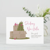 Decking nieuwe hallen verhuisdozen feestdagenkaart (Staand voorkant)