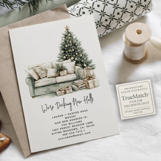 Decking Nieuwe Zalen Elegante Sage Groene Vakantie Aankondigingskaart