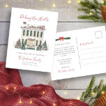 Decking Nieuwe Zalen Kerst Briefkaart<br><div class="desc">Nieuwe Zalen Kerstfeest Briefkaart. Deel het plezier van uw nieuwe huis dit vakantieseizoen met een charmant, ontroerend aankondigings-briefkaart met een handgeschilderd waterverf koloniaal huis omringd door feestelijke kerstbomen en een vrolijke sneeuwman. De zachte, winterse scène brengt warmte en opwinding aan uw aankondiging, waardoor het de perfecte manier is om het...</div>