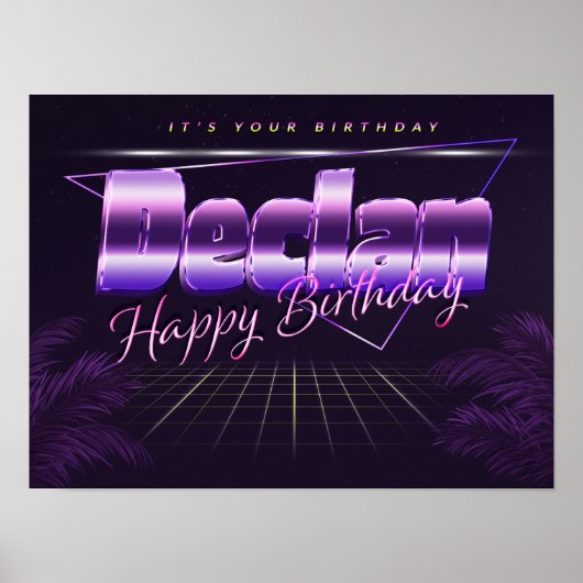 Declan Name Vorname lila retro Poster Geburtstag (Voorkant)