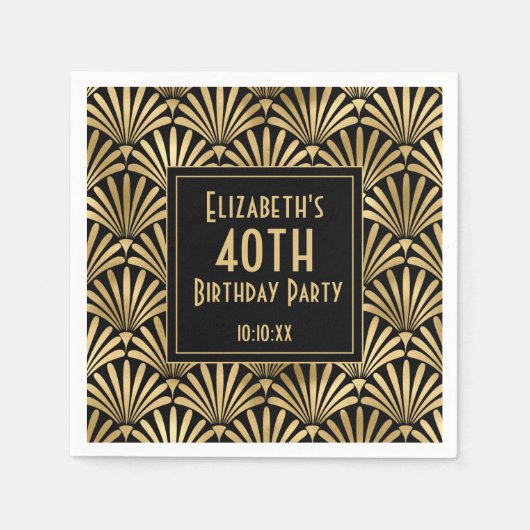 Deco 40th Birthday Party (zwart en goudkunst) Servet (Voorkant)