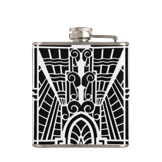 Deco Architecture Pattern, Black and White Heupfles (Achterkant)