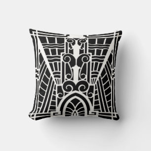 Deco Architecture Pattern, Black and White Kussen
