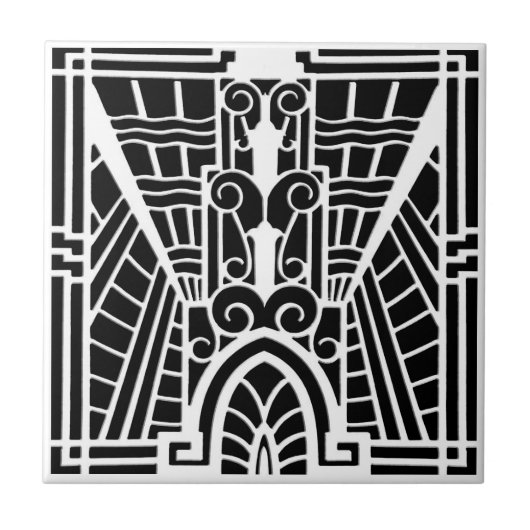 Deco Architecture Pattern, Black and White Tegeltje (Voorkant)