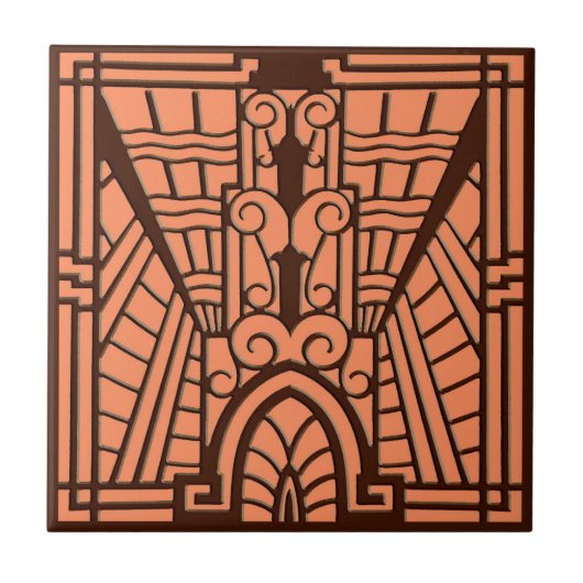Deco Architecture Pattern, Copper and Brown Tegeltje (Voorkant)