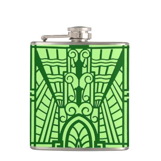 Deco Architecture Pattern, Light Jade Green Heupfles (Voorkant)