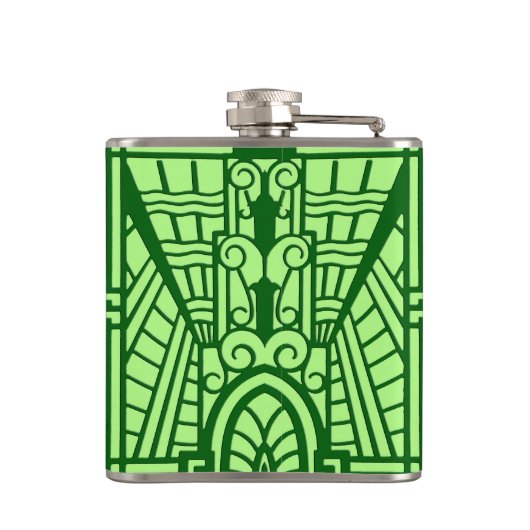 Deco Architecture Pattern, Light Jade Green Heupfles (Achterkant)