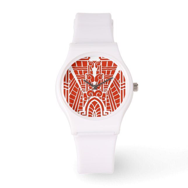 Deco Architecture Pattern, Mandarijns Oranje Horloge (Voorkant)