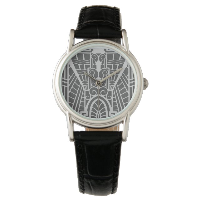 Deco Architecture Pattern, Silver Grey / Grey Horloge (Voorkant)