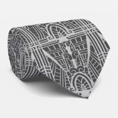 Deco Architecture Pattern, Silver Grey / Grey Stropdas (Opgerold)
