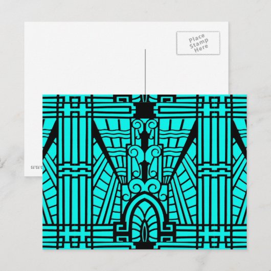Deco Architecture Pattern, Turquoise en Black Briefkaart (Voorkant / Achterkant)