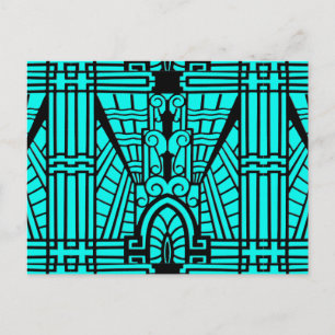 Deco Architecture Pattern, Turquoise en Black Briefkaart