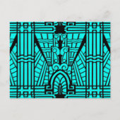 Deco Architecture Pattern, Turquoise en Black Briefkaart (Voorkant)