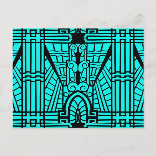 Deco Architecture Pattern, Turquoise en Black Briefkaart (Voorkant)