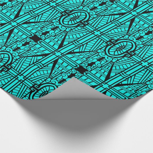 Deco Architecture Pattern, Turquoise en Black Cadeaupapier (Hoek)