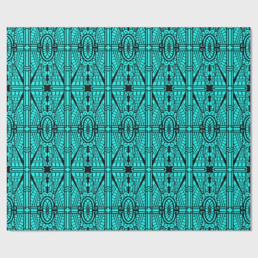 Deco Architecture Pattern, Turquoise en Black Cadeaupapier (Vlak)