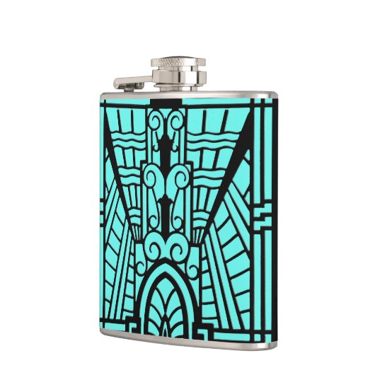Deco Architecture Pattern, Turquoise en Black Heupfles (Links)