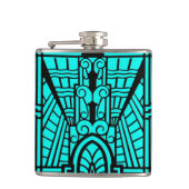 Deco Architecture Pattern, Turquoise en Black Heupfles (Voorkant)