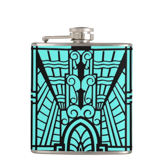 Deco Architecture Pattern, Turquoise en Black Heupfles (Voorkant)
