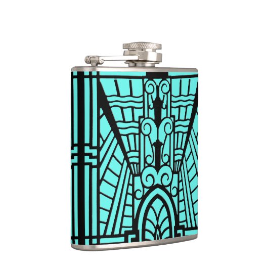 Deco Architecture Pattern, Turquoise en Black Heupfles (Rechts)