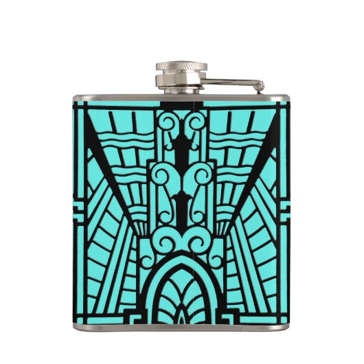 Deco Architecture Pattern, Turquoise en Black Heupfles (Achterkant)