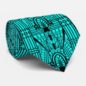 Deco Architecture Pattern, Turquoise en Black Stropdas (Opgerold)