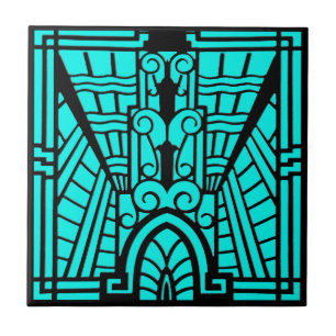 Deco Architecture Pattern, Turquoise en Black Tegeltje