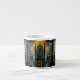 Deco architectuur bij nacht espresso kop