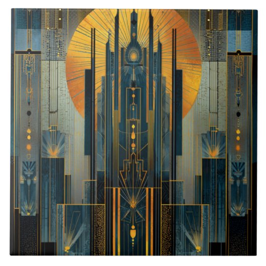 Deco architectuur bij nacht tegeltje (Voorkant)