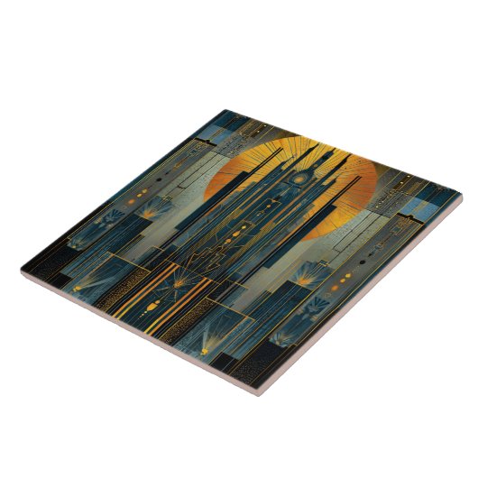 Deco architectuur bij nacht tegeltje (Zijkant)