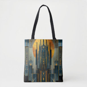 Deco architectuur bij nacht tote bag