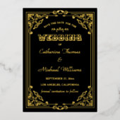 deco Art Black en Golden Save the Date Folie Uitnodiging (Voorkant)