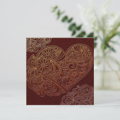 Deco Art Brown Heart Wedding Invitation Kaart (Staand voorkant)