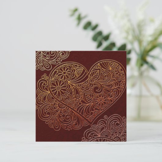 Deco Art Brown Heart Wedding Invitation Kaart (Staand voorkant)
