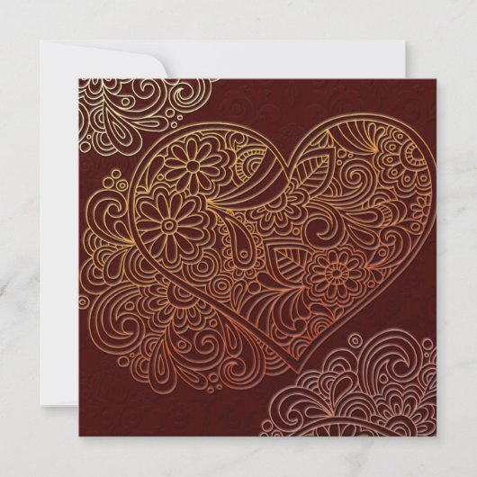 Deco Art Brown Heart Wedding Invitation Kaart (Voorkant)