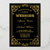  Deco Art Elegant Black & Golden Wedding Folie Uitnodiging (Voorkant)